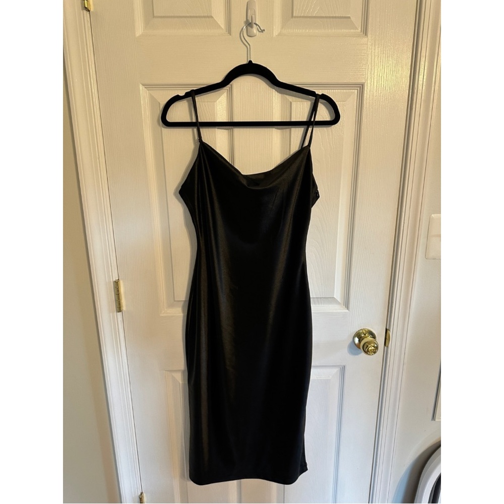 Black satin cowl-neck dress